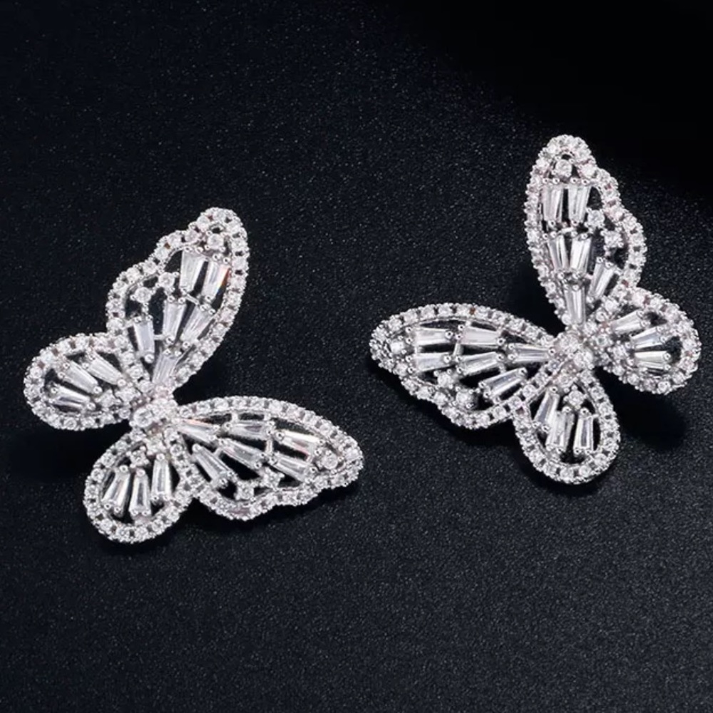 NEW LUXURY DANGLE DIAMOND STERLING SILVER EARRINGS, NICE EARRINGS, CUTE EARRINGS - Picture 3 of 4